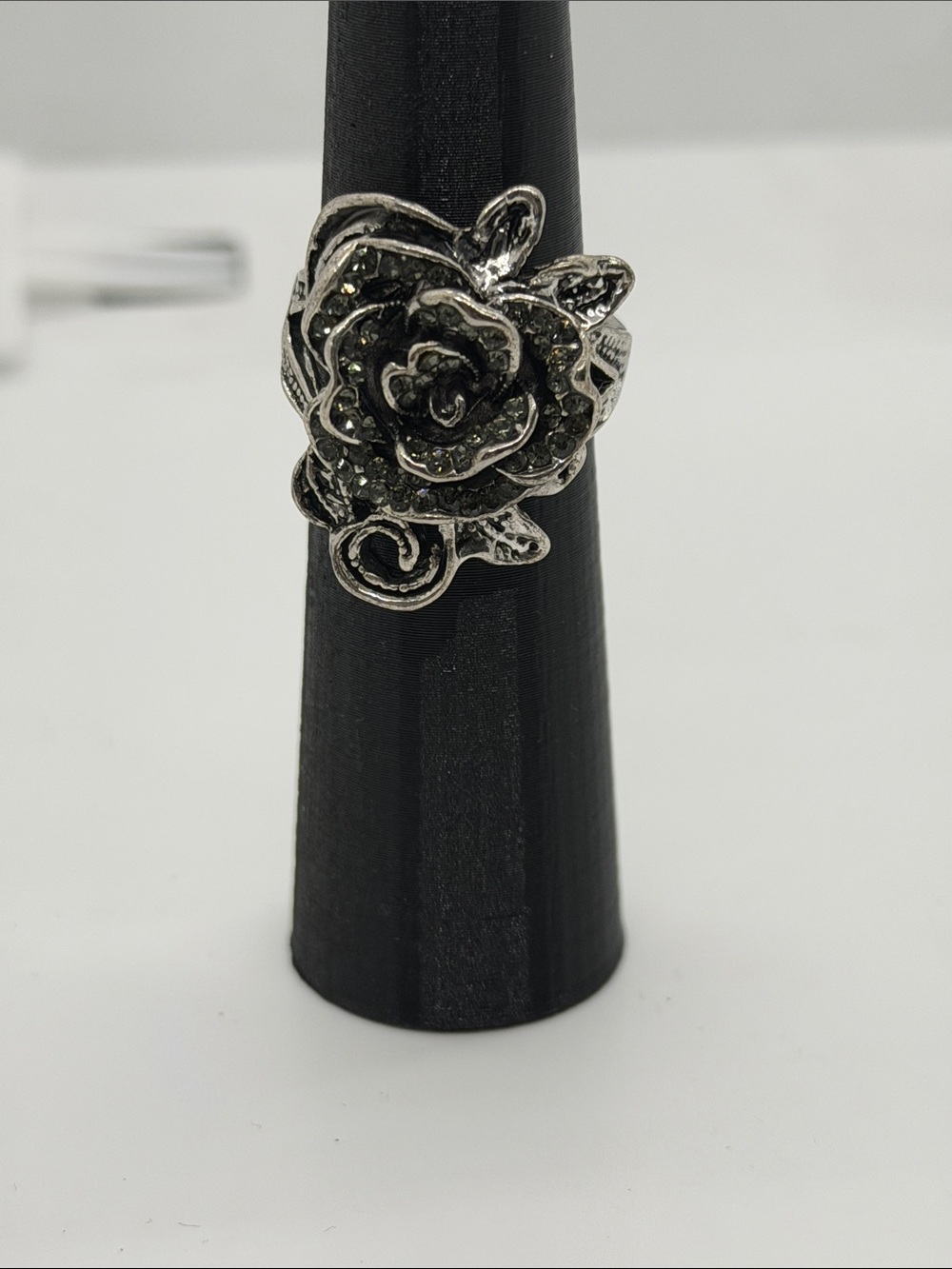 Floral Rose Statement Ring in Antique Silver size 9